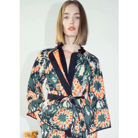 Raquel Allegra Jackets & Blazers - Raquel Allegra Cropped Woven Kimono Jacket Fall 2017